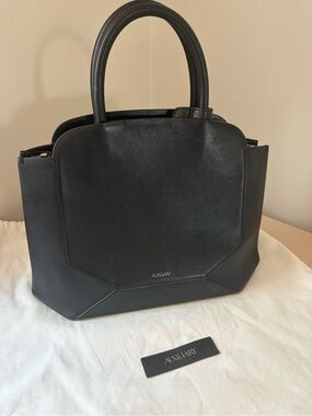Auxiliary Black Structured Satchel Tote with Top Handles